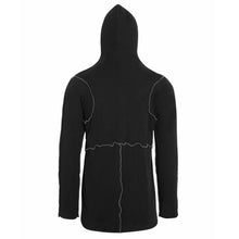 Load image into Gallery viewer, backshot of black and grey ribbed hoodie with built in mask