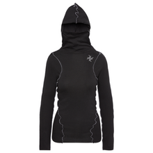 Load image into Gallery viewer, womens black and grey ribbed hoodie with built in mask