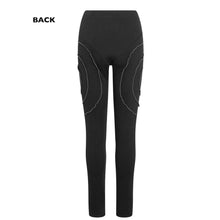 Load image into Gallery viewer, back of luxury black and grey ribbed leggings