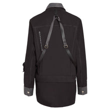 Load image into Gallery viewer, backshot of mens black grey techwear zip jacket