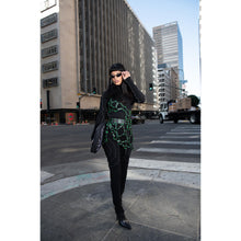 Load image into Gallery viewer, model wearing luxury black techwear leggings