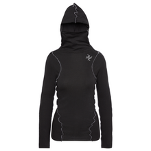 Load image into Gallery viewer, womens black and grey ribbed hoodie with built in mask
