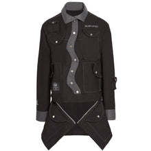 Load image into Gallery viewer, mens black grey techwear zip jacket with built in belt
